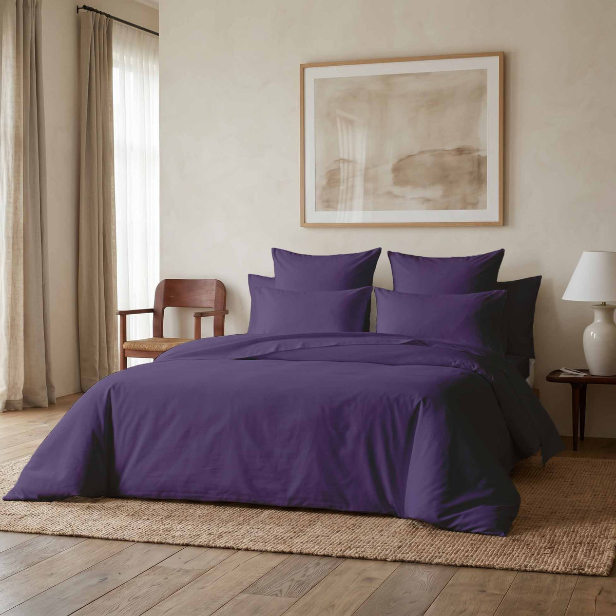 Parure de lit percale aubergine