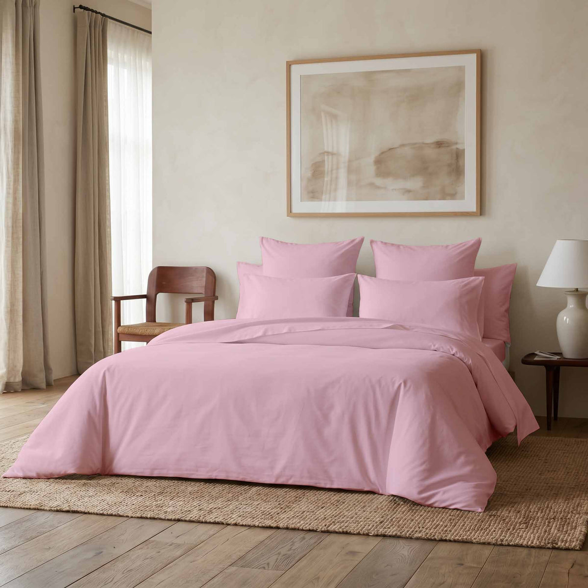 Parure de lit percale rose