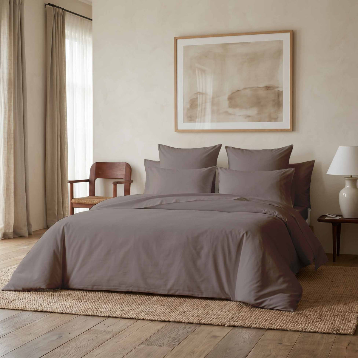 Parure de lit percale taupe