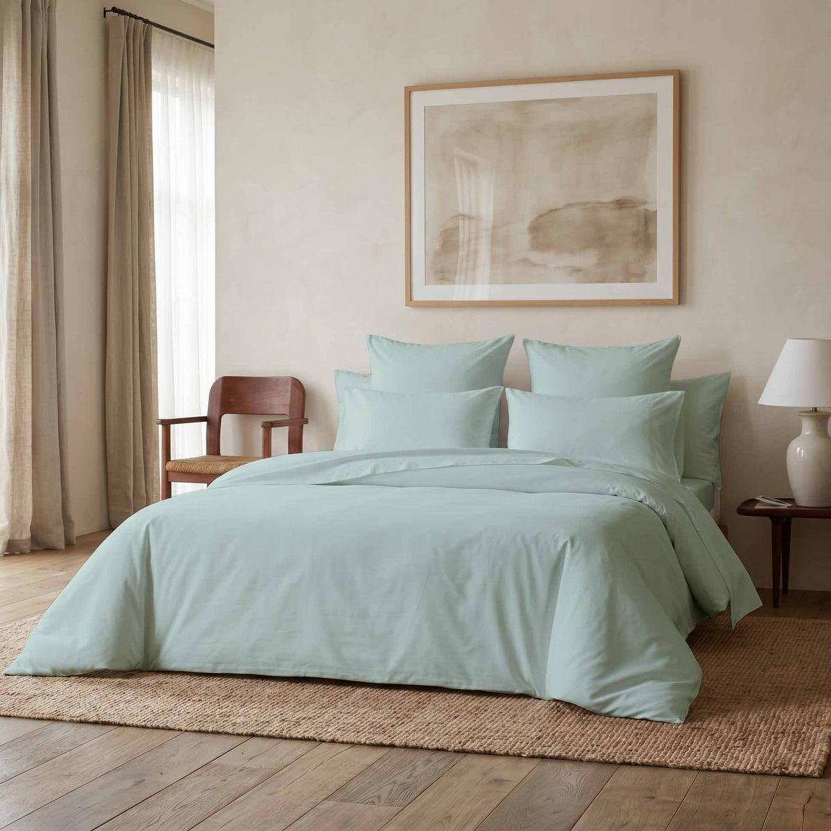 Parure de lit percale vert d'eau